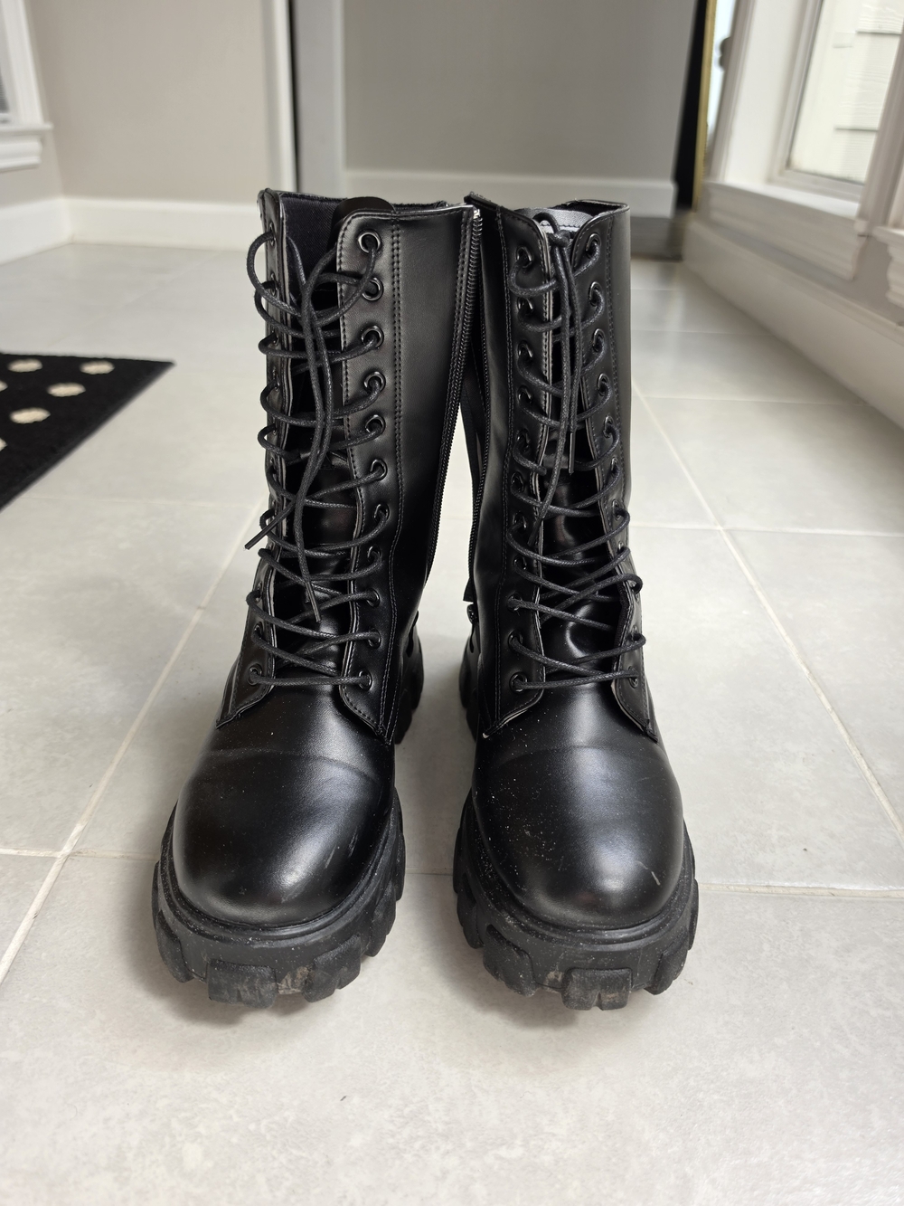Black Lace-Up Platform Combat Boots - Women